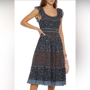 Ulla Johnson NWOT Odelia Ruffle Trimmed Floral Print Cotton Blend Midi Dress